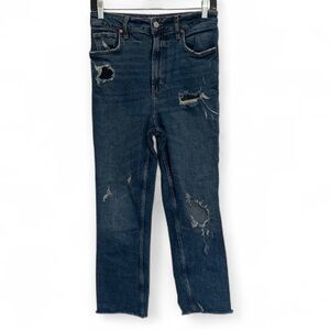 We the Free High Rise Straight Raw Hem Blue Jeans Size 28